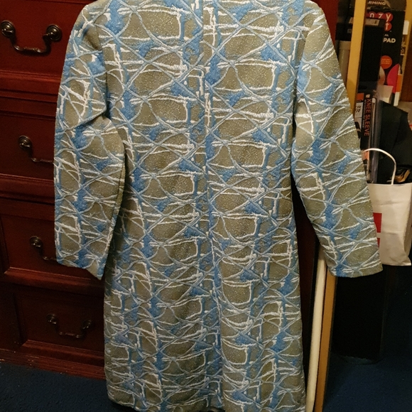 Vtg 70s Blue Splatter Bow Tie Secretary Dress - Picture 4 of 4